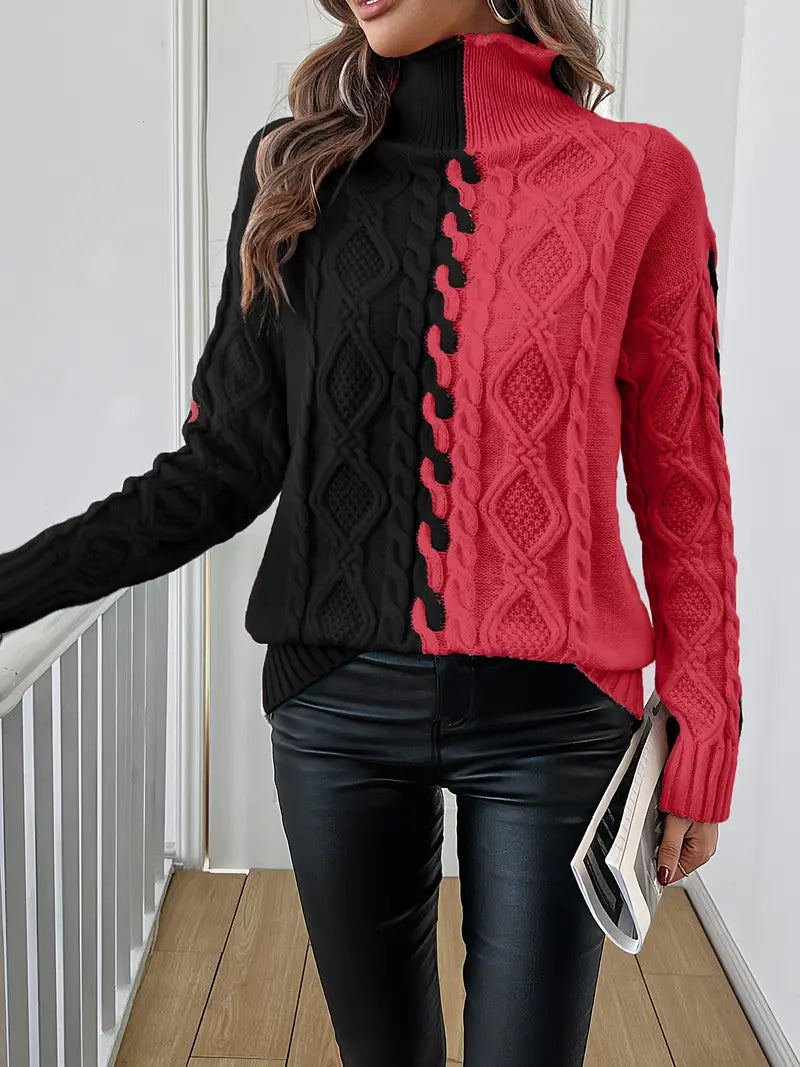 LEOVIA | Elegant Striped Sweater with High Collar