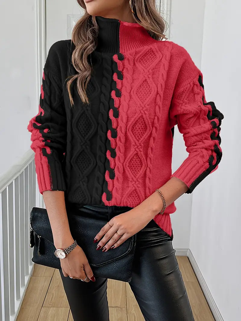 LEOVIA | Elegant Striped Sweater with High Collar