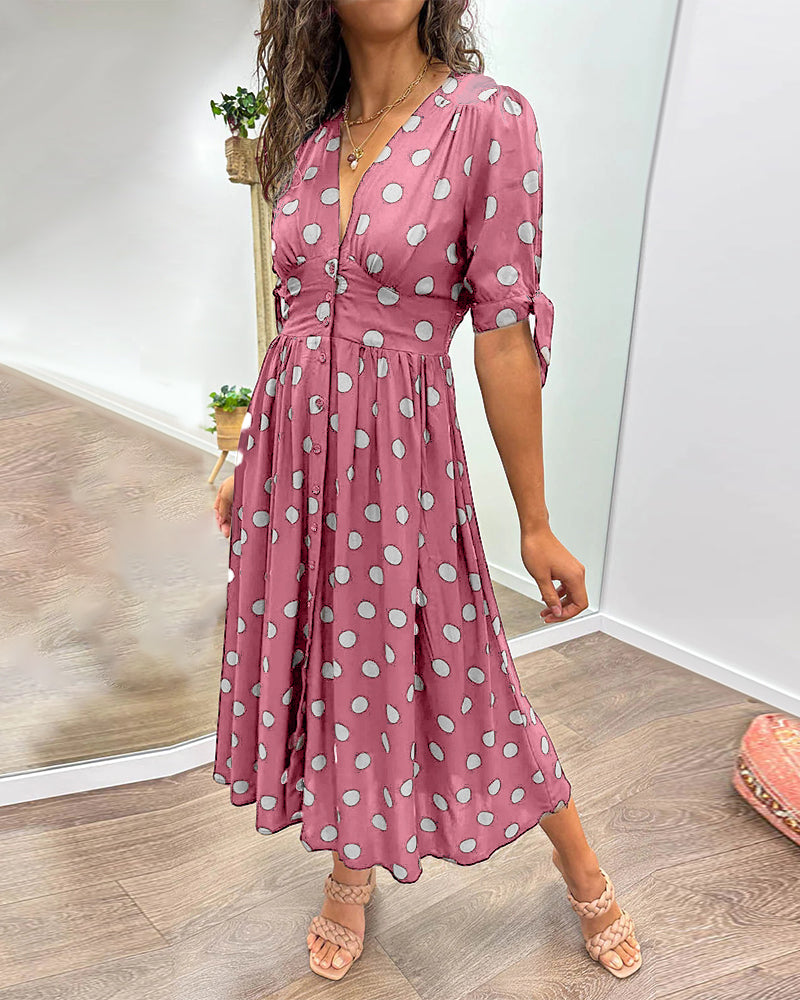 ANKA | Polka Dot Dress with Flared Skirt and Defined Waist
