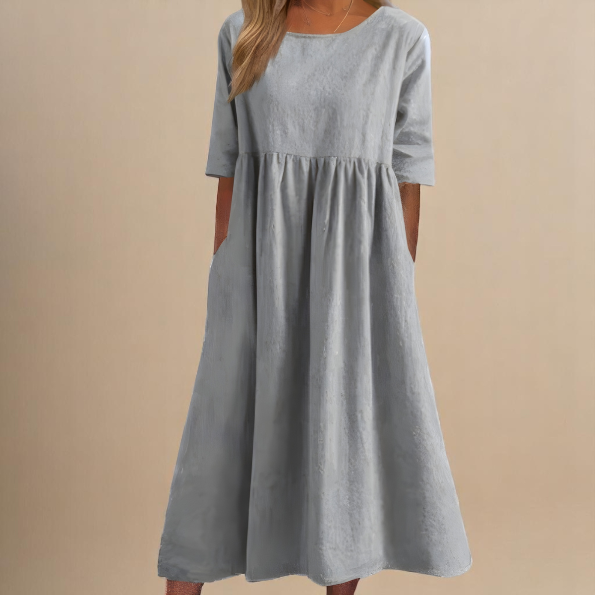 KATY | Elegant Linen Dress with a Defined Waist