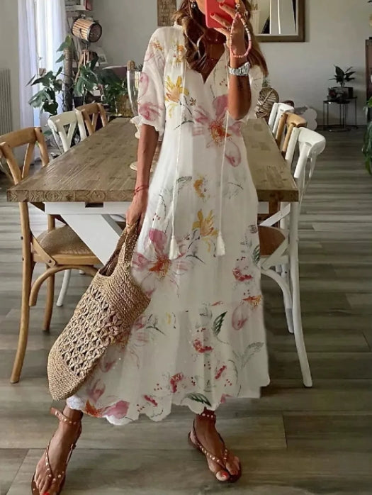 SOPHIA | Boho Vintage V-Neck Summer Dress