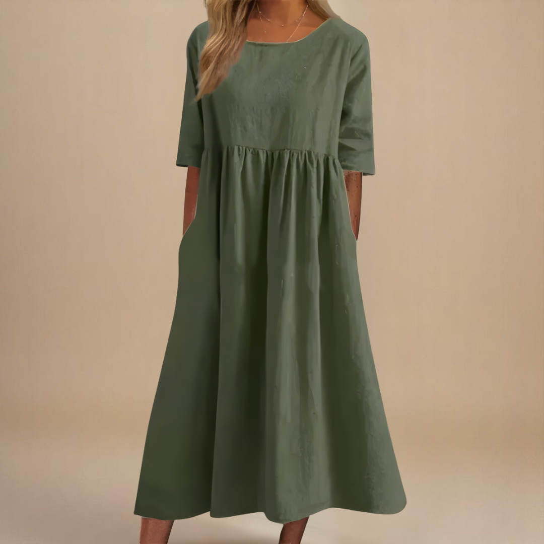 KATY | Elegant Linen Dress with a Defined Waist
