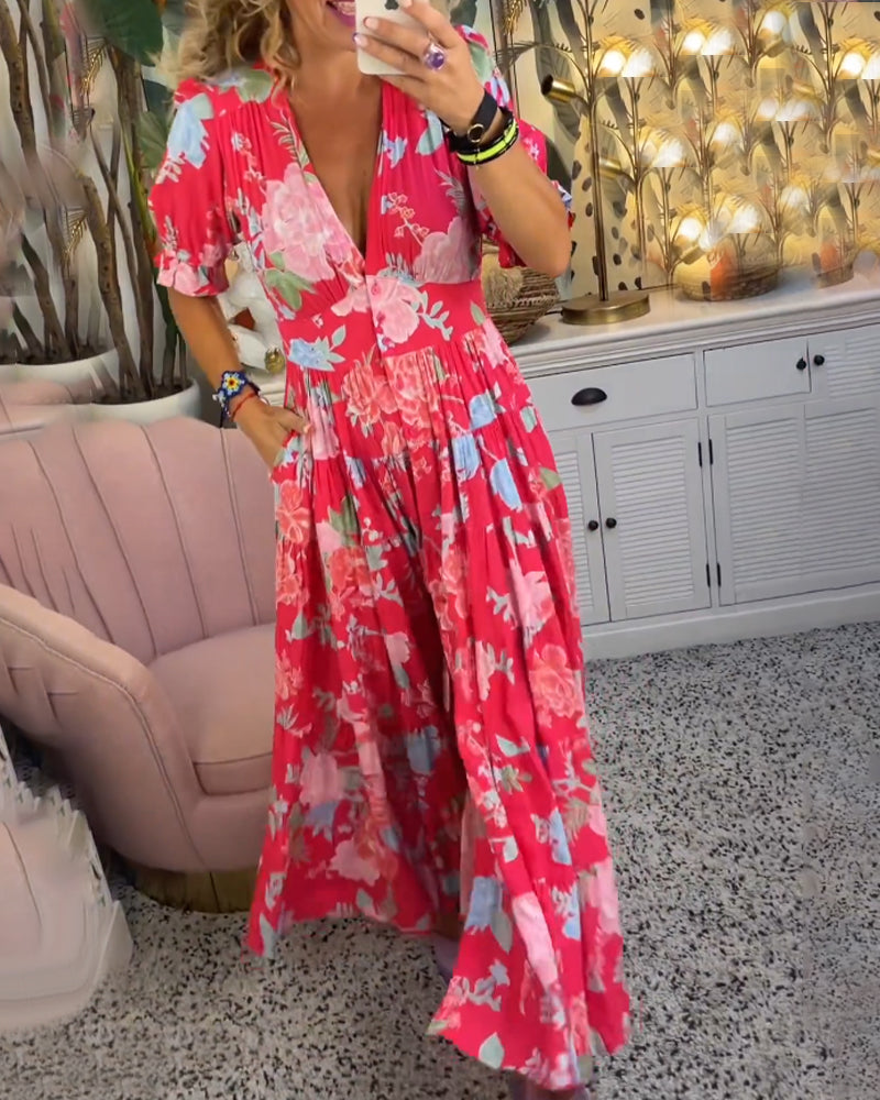 ADELAIDA | Floral Print Dress with V-Neck