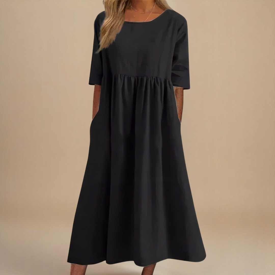 KATY | Elegant Linen Dress with a Defined Waist