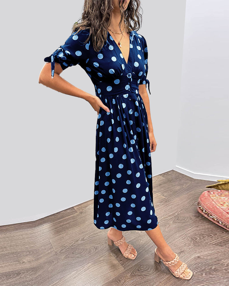 ANKA | Polka Dot Dress with Flared Skirt and Defined Waist