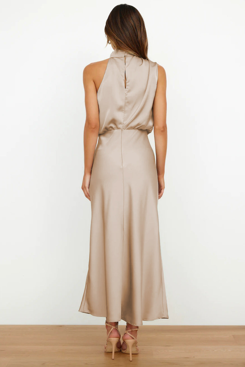DIANA | Long Satin Dress with Halter Neck