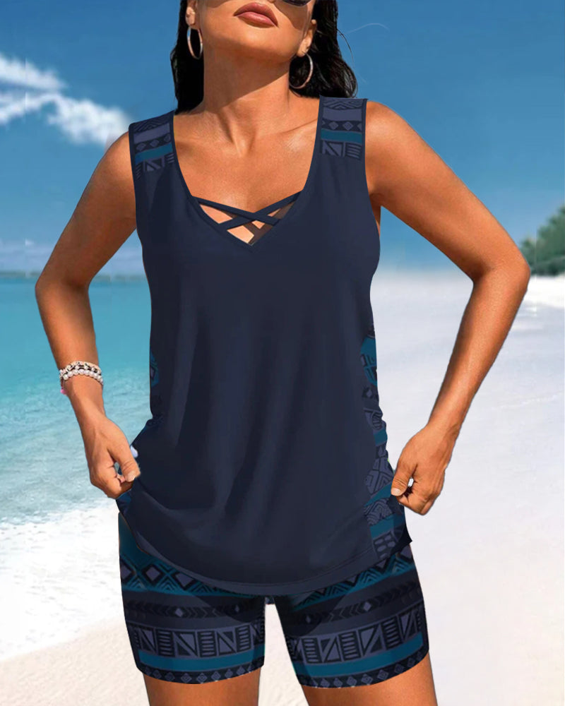 RADO | Tankini with geometric print and V-neck