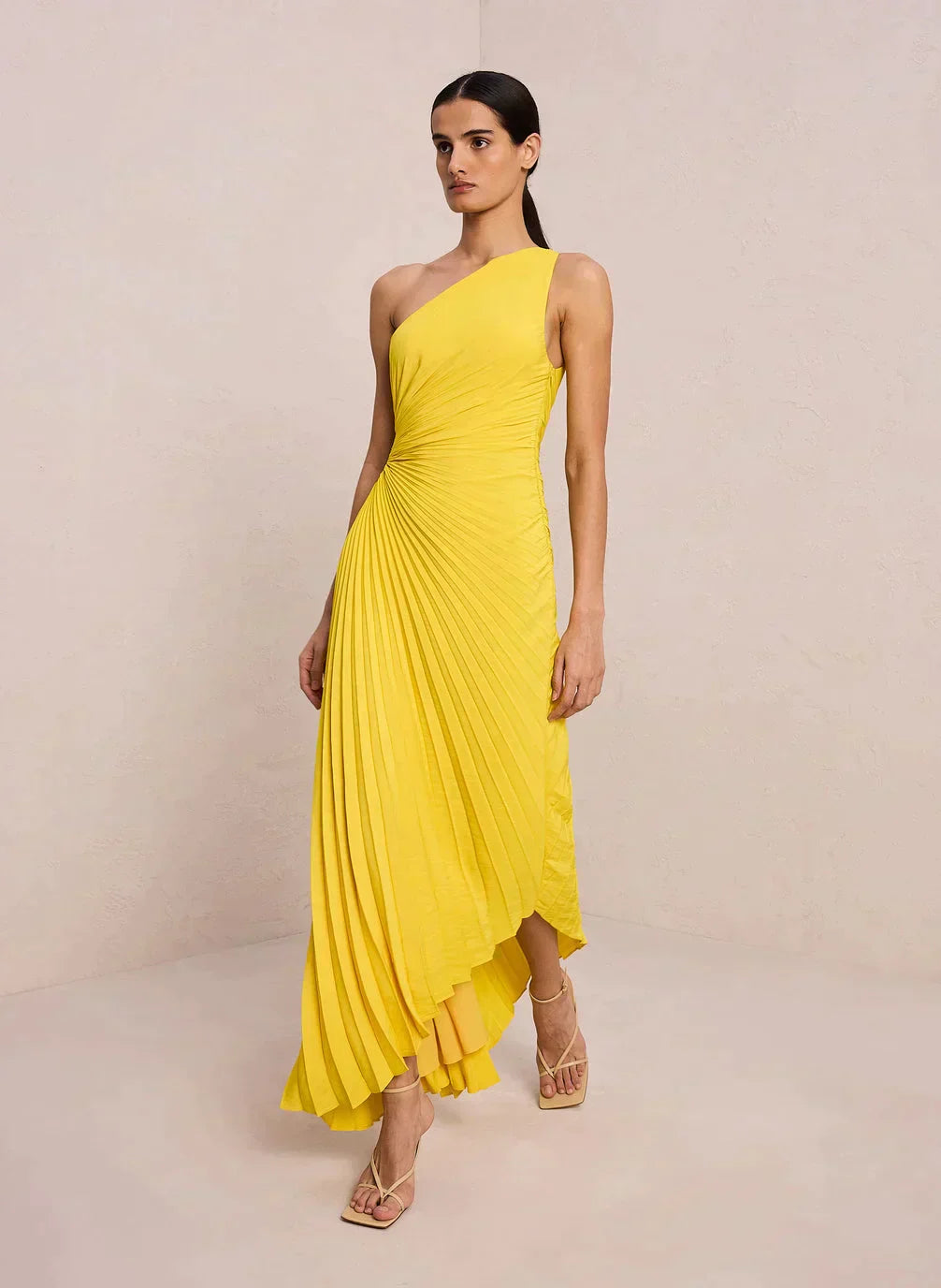 SYLVIANA | One-Shoulder Pleated Midi Dress