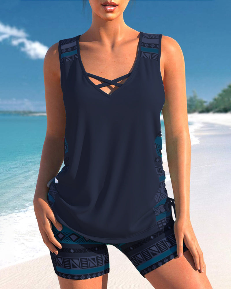 RADO | Tankini with geometric print and V-neck