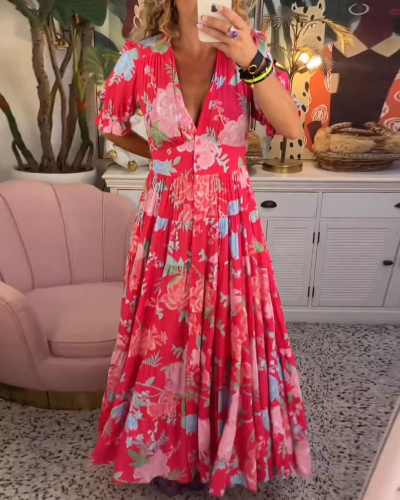 ADELAIDA | Floral Print Dress with V-Neck