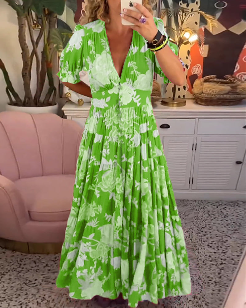 ADELAIDA | Floral Print Dress with V-Neck