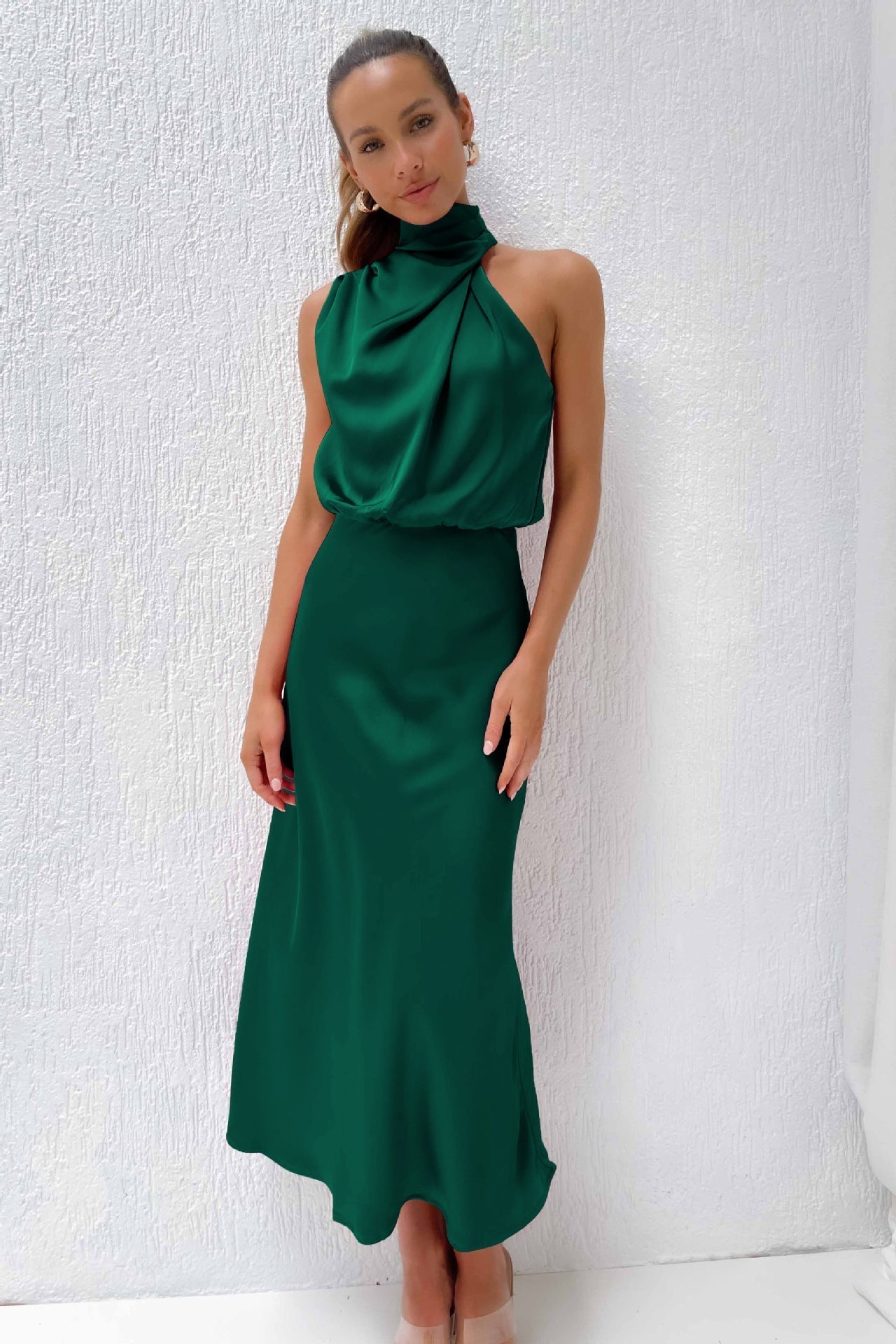 DIANA | Long Satin Dress with Halter Neck
