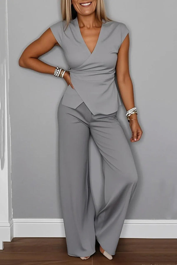 JENNY | Textured Casual Suit with V-Neck