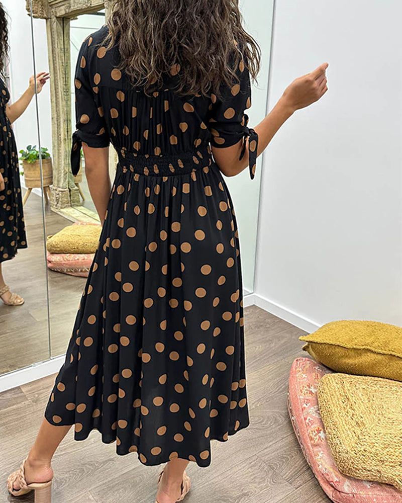 ANKA | Polka Dot Dress with Flared Skirt and Defined Waist