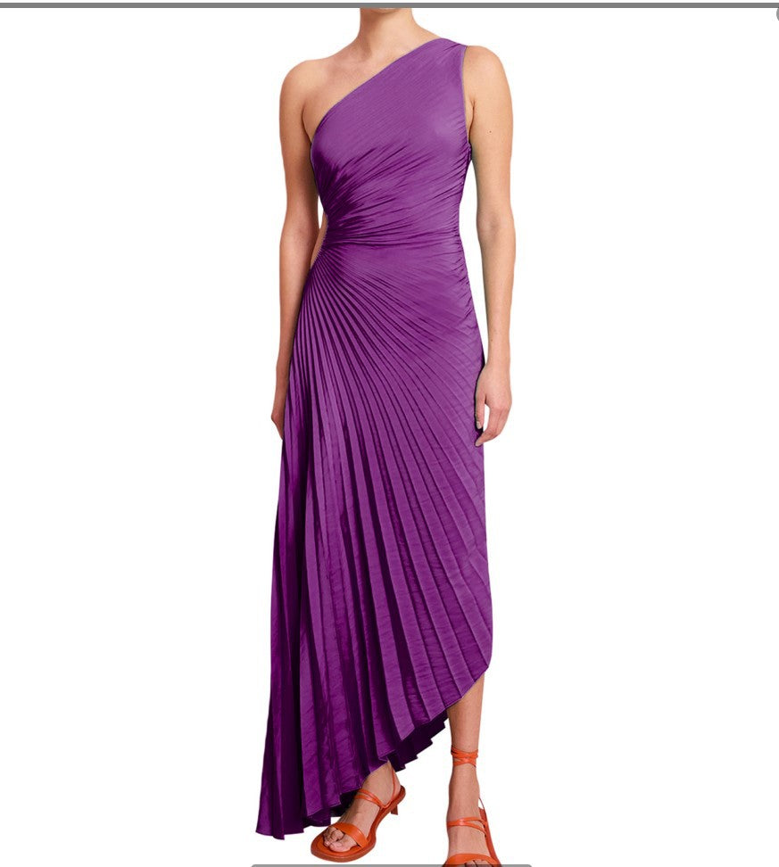 SYLVIANA | One-Shoulder Pleated Midi Dress