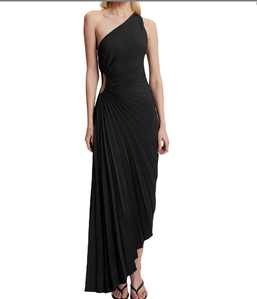 SYLVIANA | One-Shoulder Pleated Midi Dress