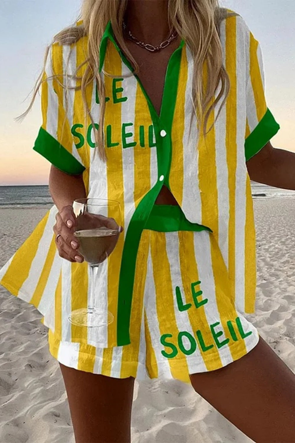 HALORA | Short Suit with Yellow Stripes