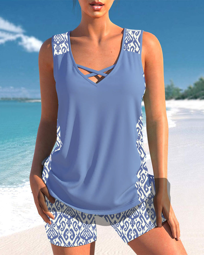 RADO | Tankini with geometric print and V-neck