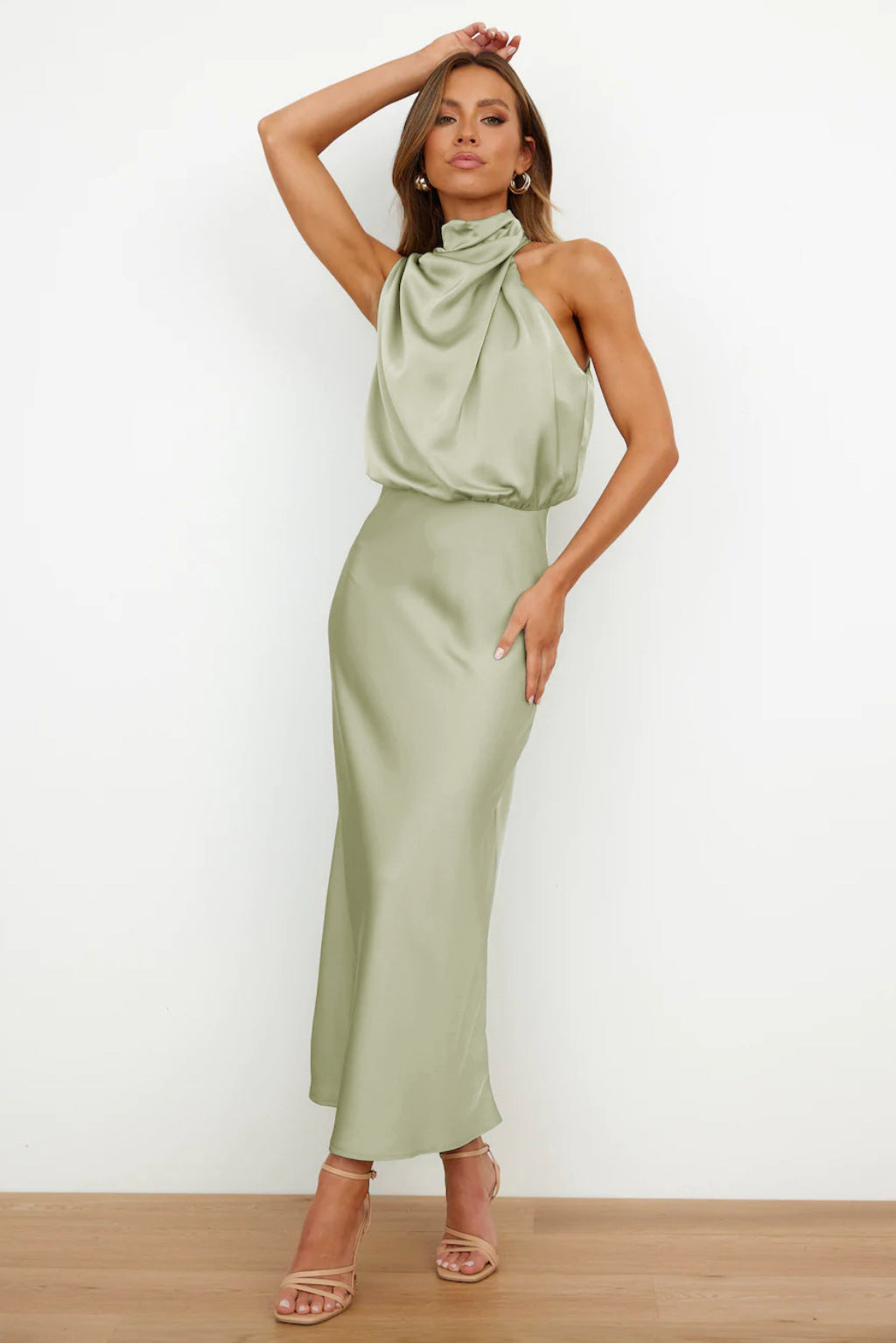 DIANA | Long Satin Dress with Halter Neck