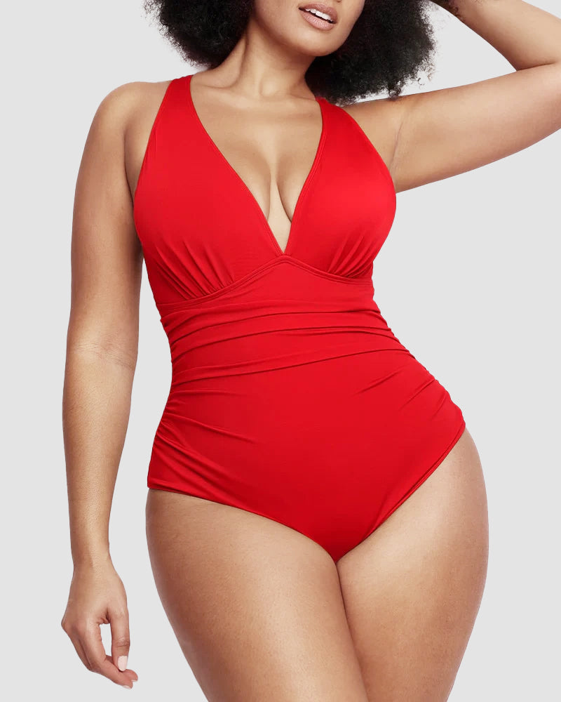 WIOLETTA | Swimsuit with a shaping cut and open back