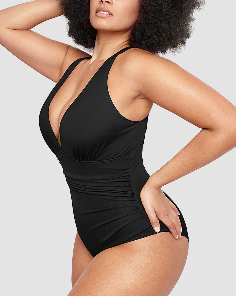 WIOLETTA | Swimsuit with a shaping cut and open back