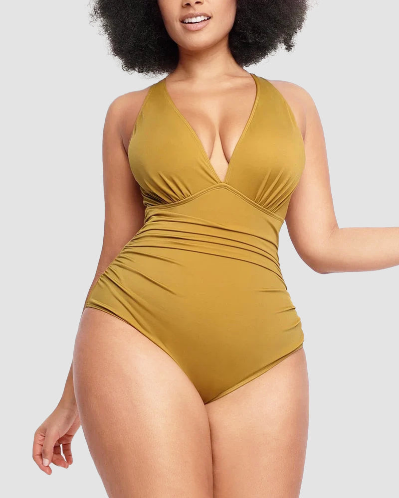 WIOLETTA | Swimsuit with a shaping cut and open back