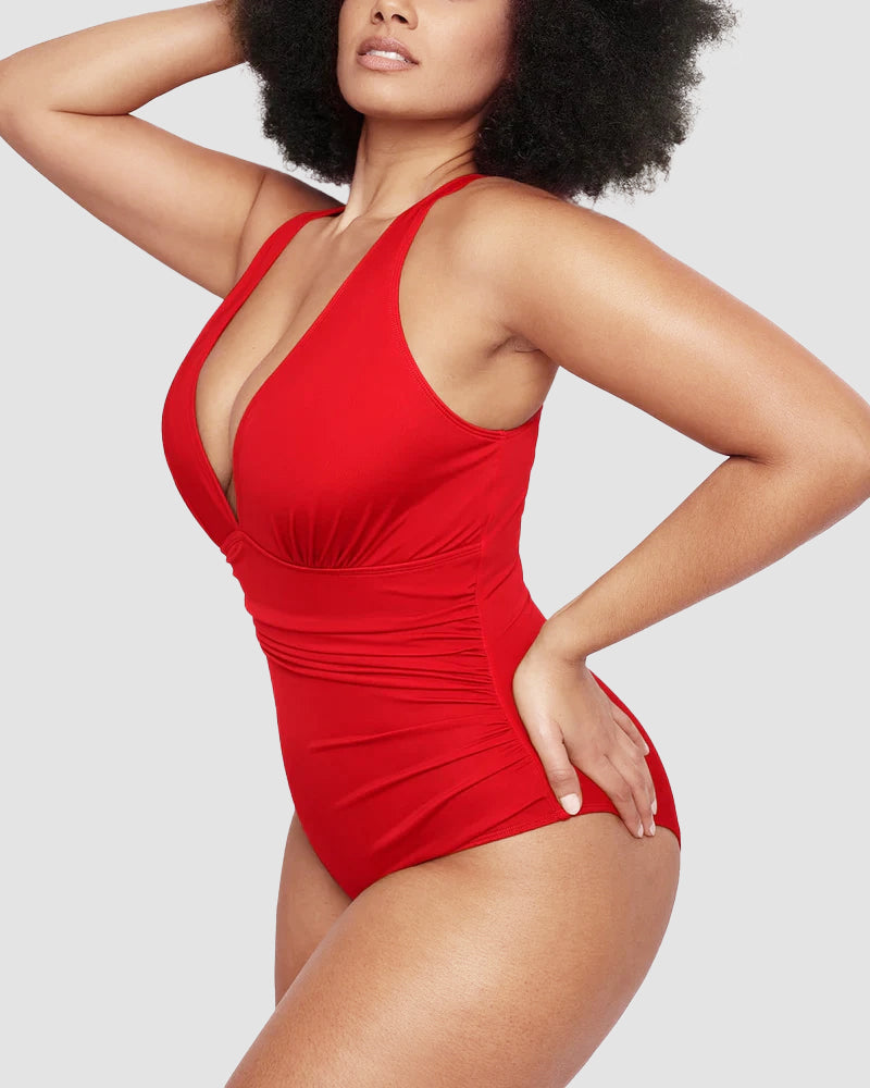 WIOLETTA | Swimsuit with a shaping cut and open back