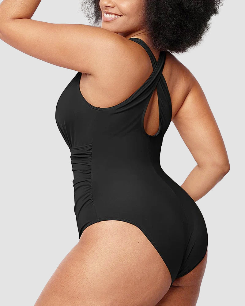 WIOLETTA | Swimsuit with a shaping cut and open back