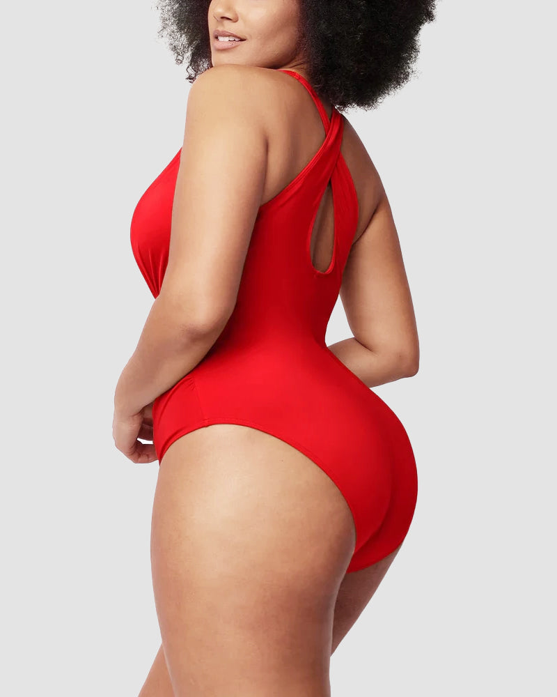 WIOLETTA | Swimsuit with a shaping cut and open back