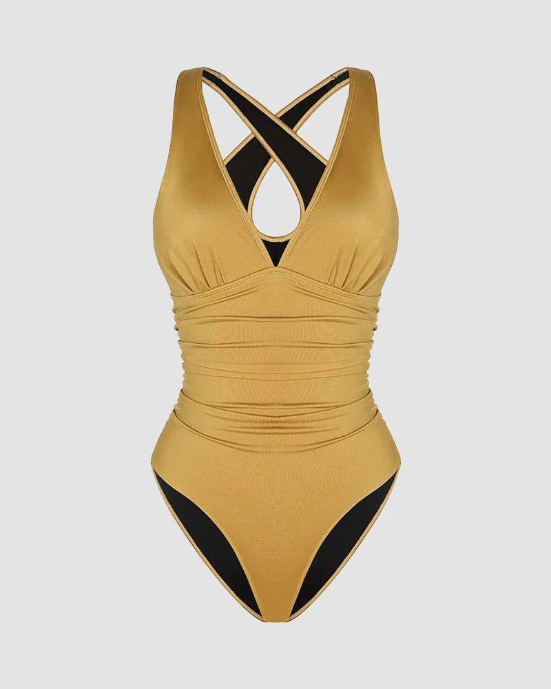 WIOLETTA | Swimsuit with a shaping cut and open back