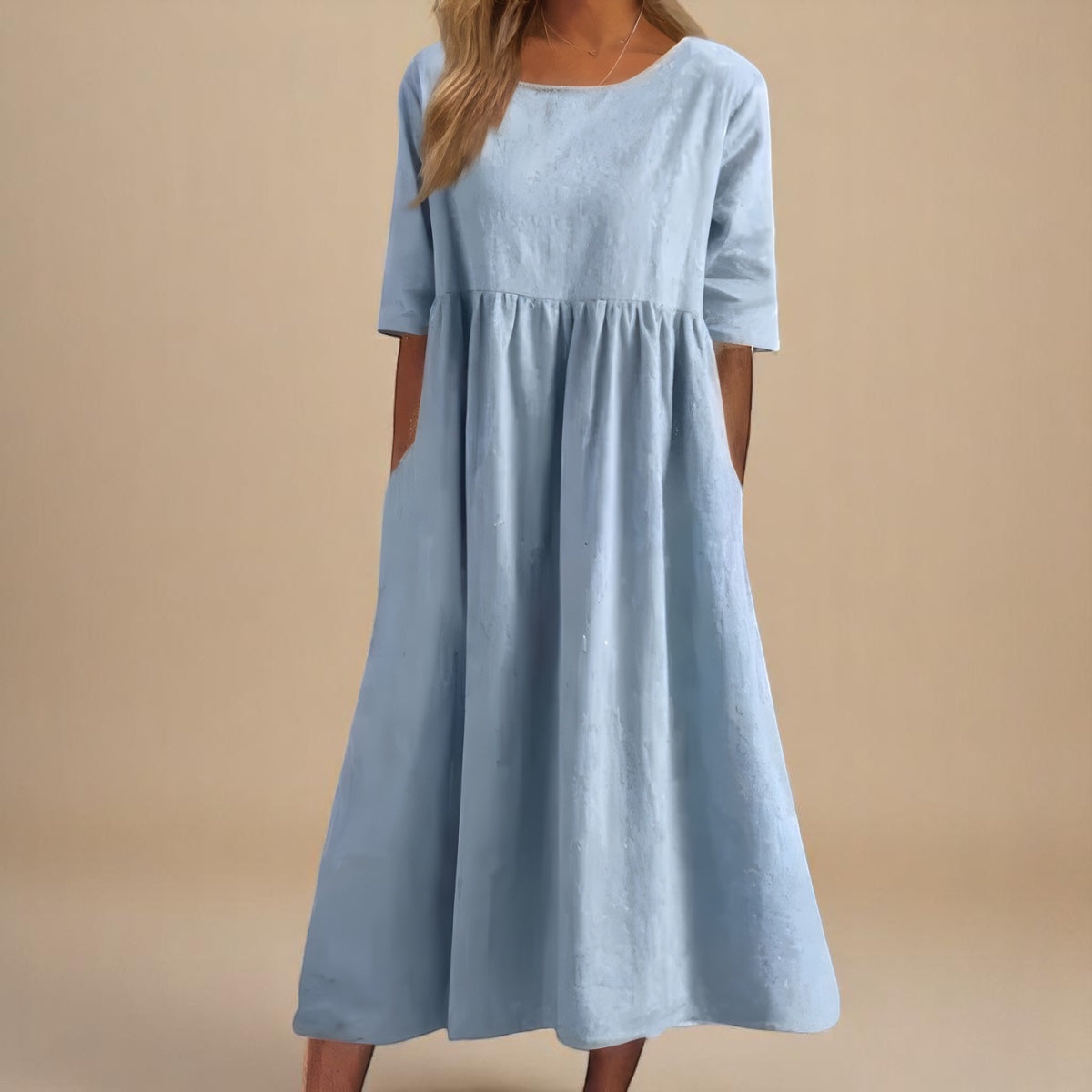 KATY | Elegant Linen Dress with a Defined Waist