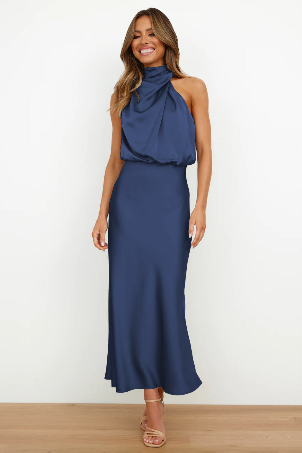 DIANA | Long Satin Dress with Halter Neck