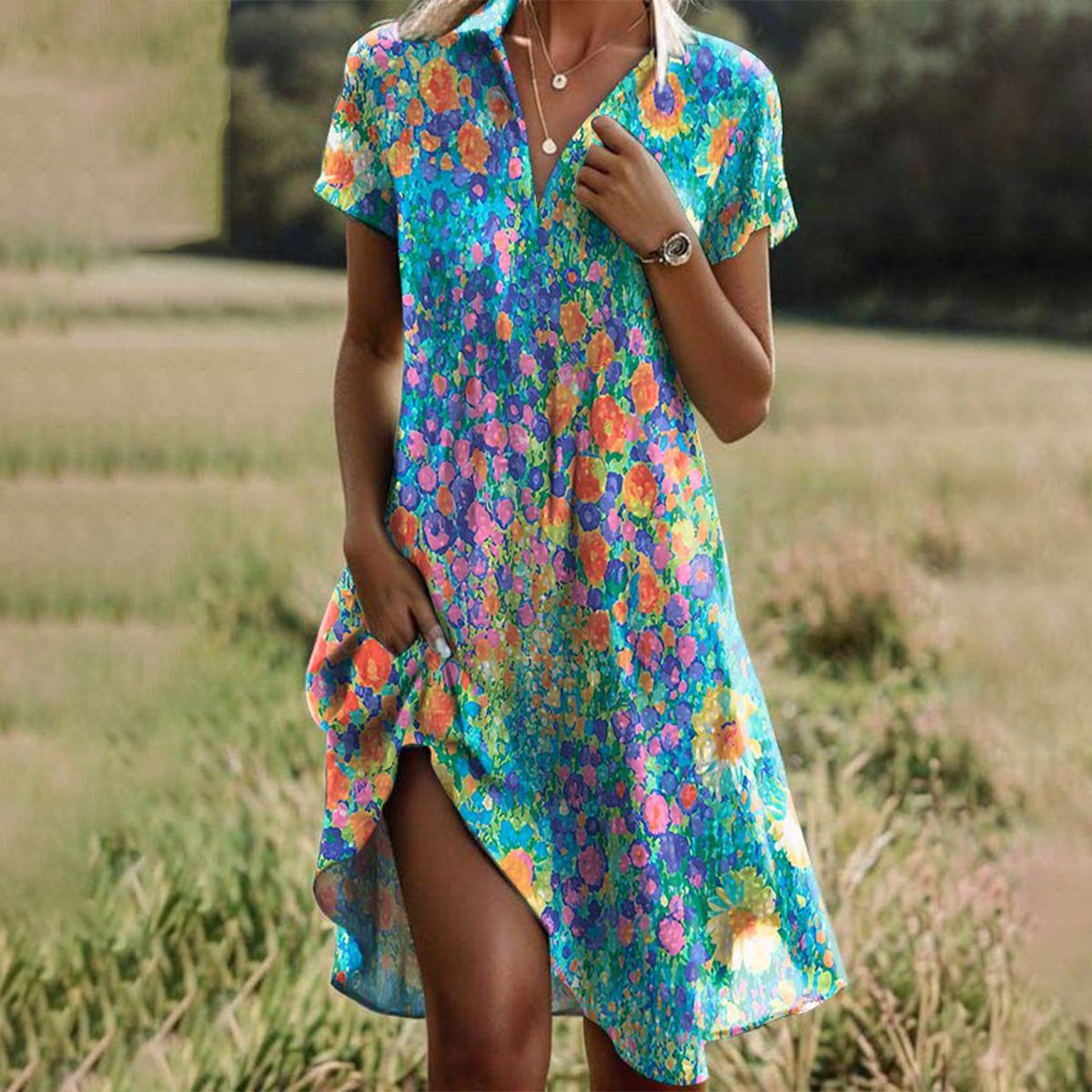 ESPERANZA | Vintage Floral Boho V-Neck Dress