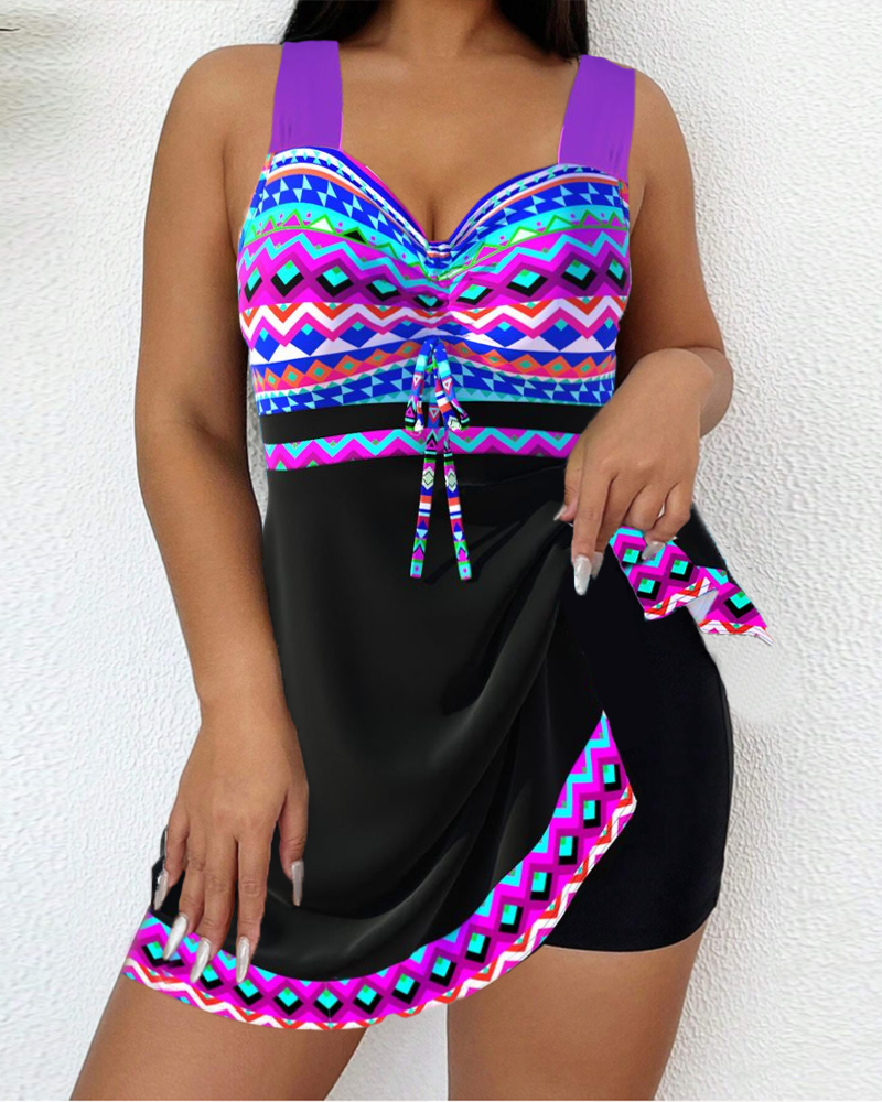 TEODORA | Swimsuit with Drawstring and Striped Print