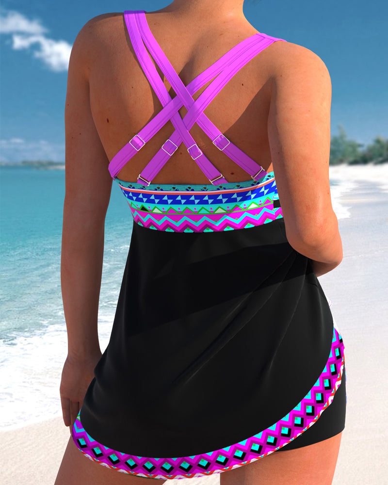 TEODORA | Swimsuit with Drawstring and Striped Print