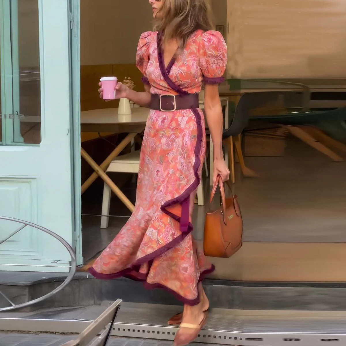 OLIWIA | Elegant Long Dress with Puff Sleeves