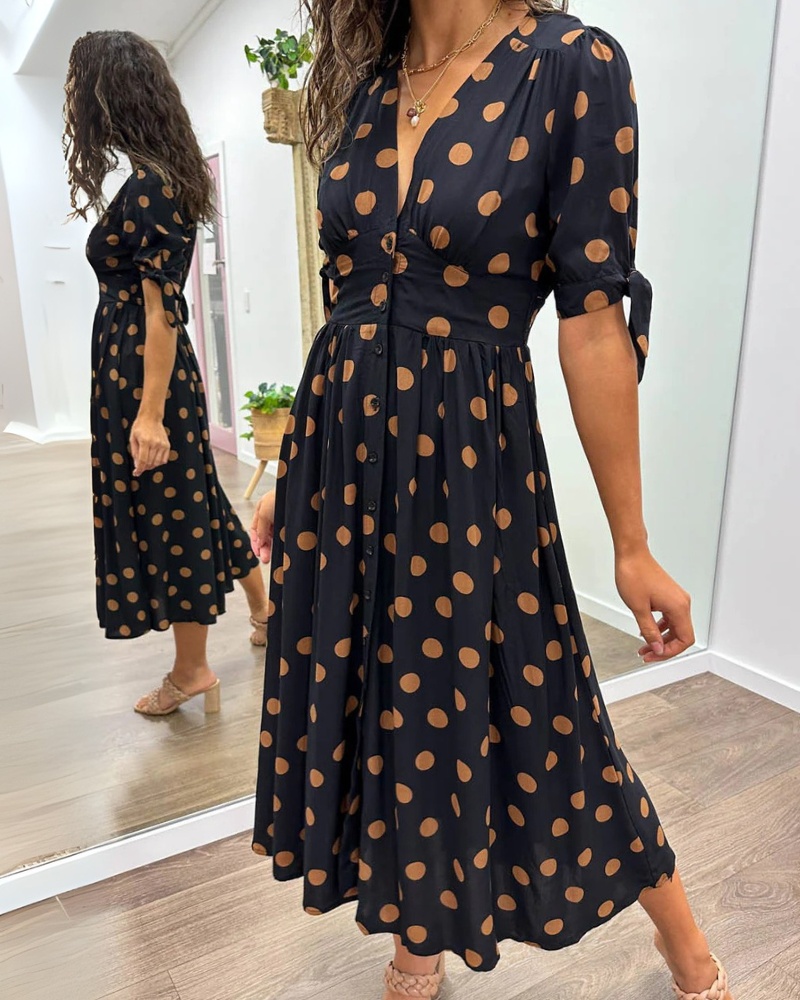 ANKA | Polka Dot Dress with Flared Skirt and Defined Waist