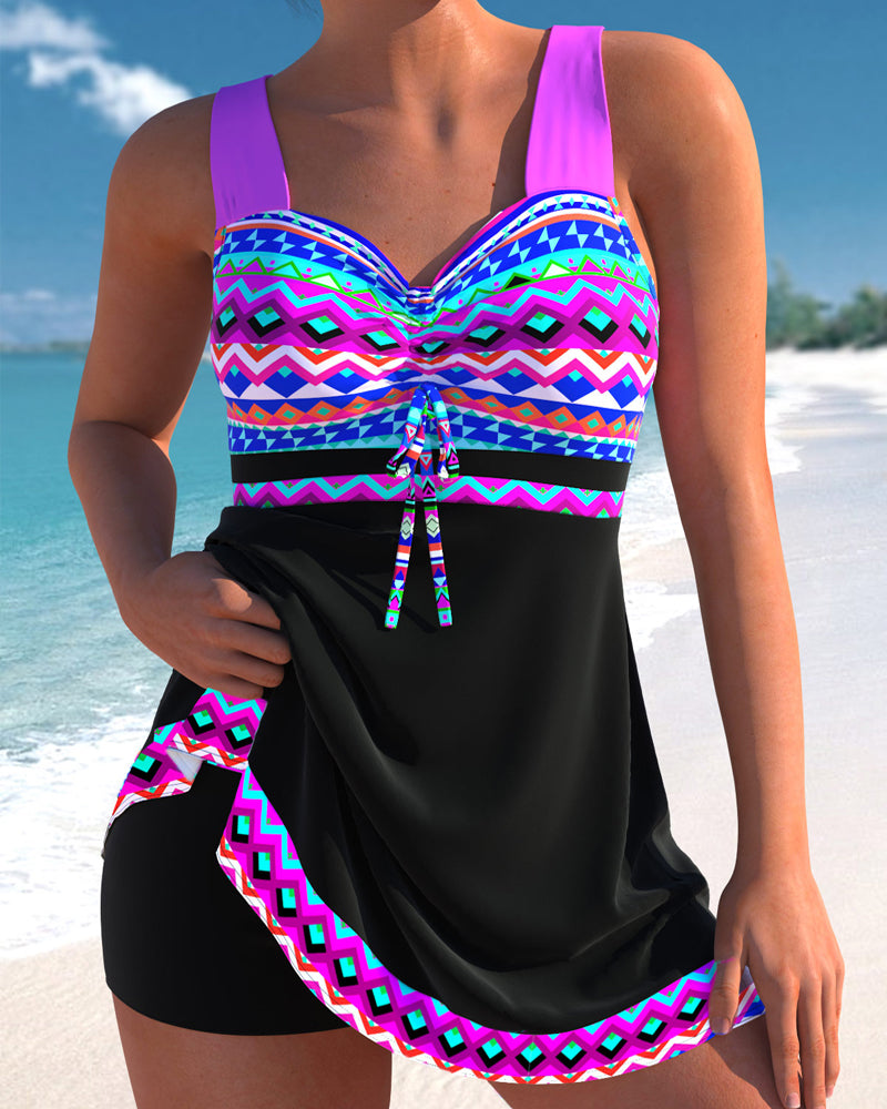 TEODORA | Swimsuit with Drawstring and Striped Print