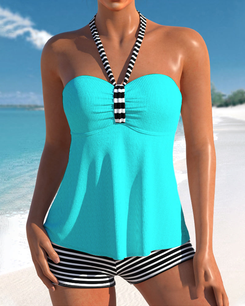 NATASZA | Striped tankini with an open back