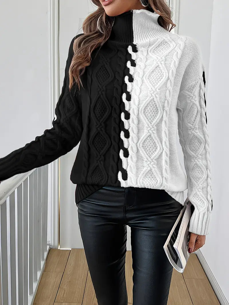 LEOVIA | Elegant Striped Sweater with High Collar