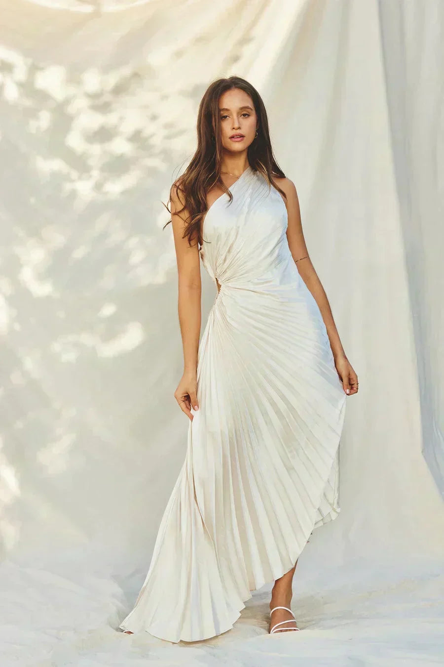 SYLVIANA | One-Shoulder Pleated Midi Dress