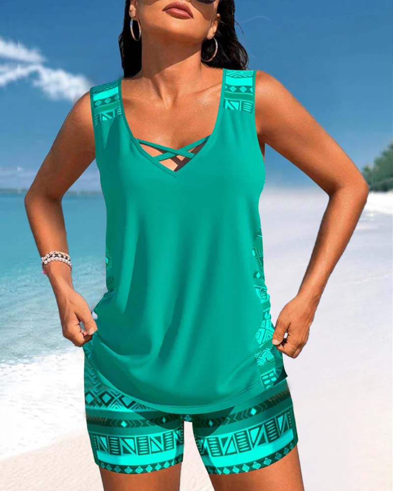 RADO | Tankini with geometric print and V-neck