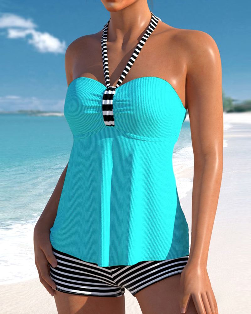 NATASZA | Striped tankini with an open back