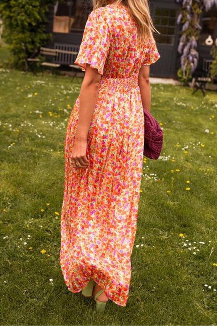 MYRA | Elegant Floral V-Neck Maxi Dress