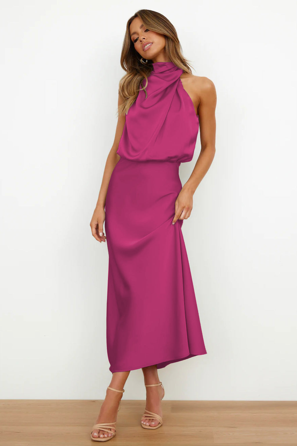 DIANA | Long Satin Dress with Halter Neck