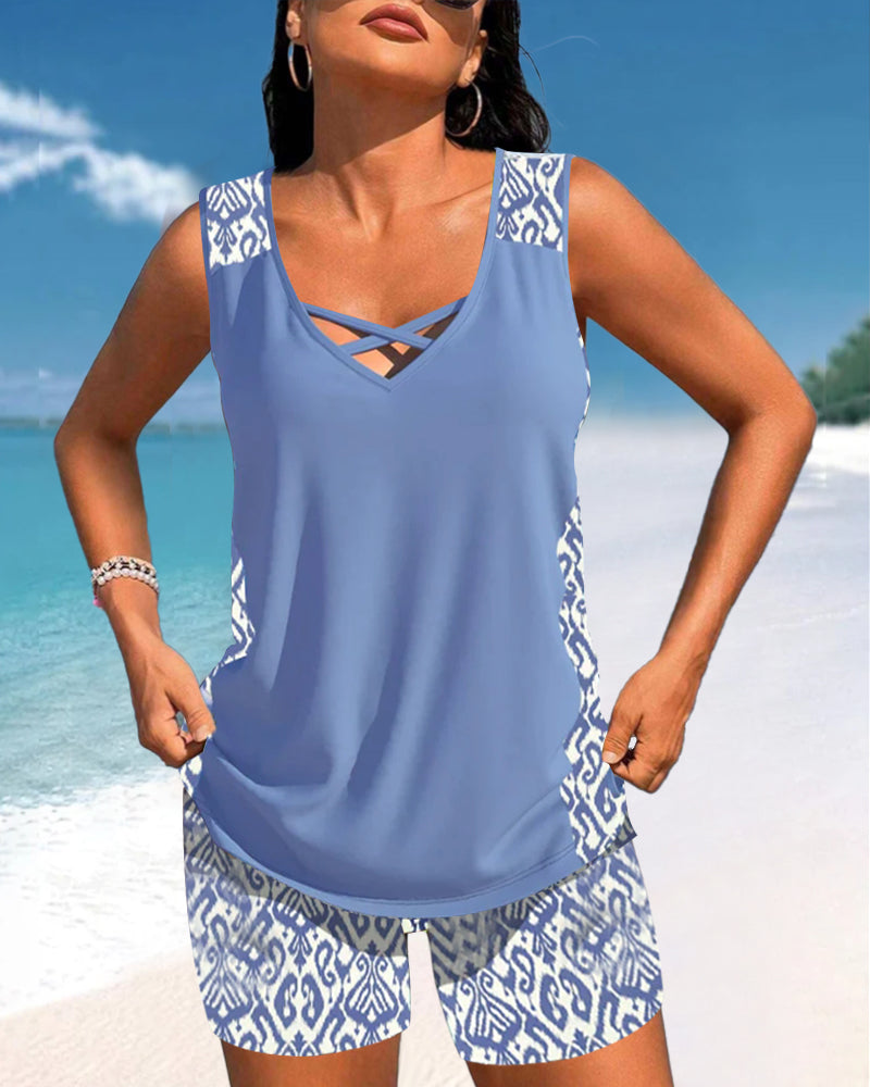 RADO | Tankini with geometric print and V-neck