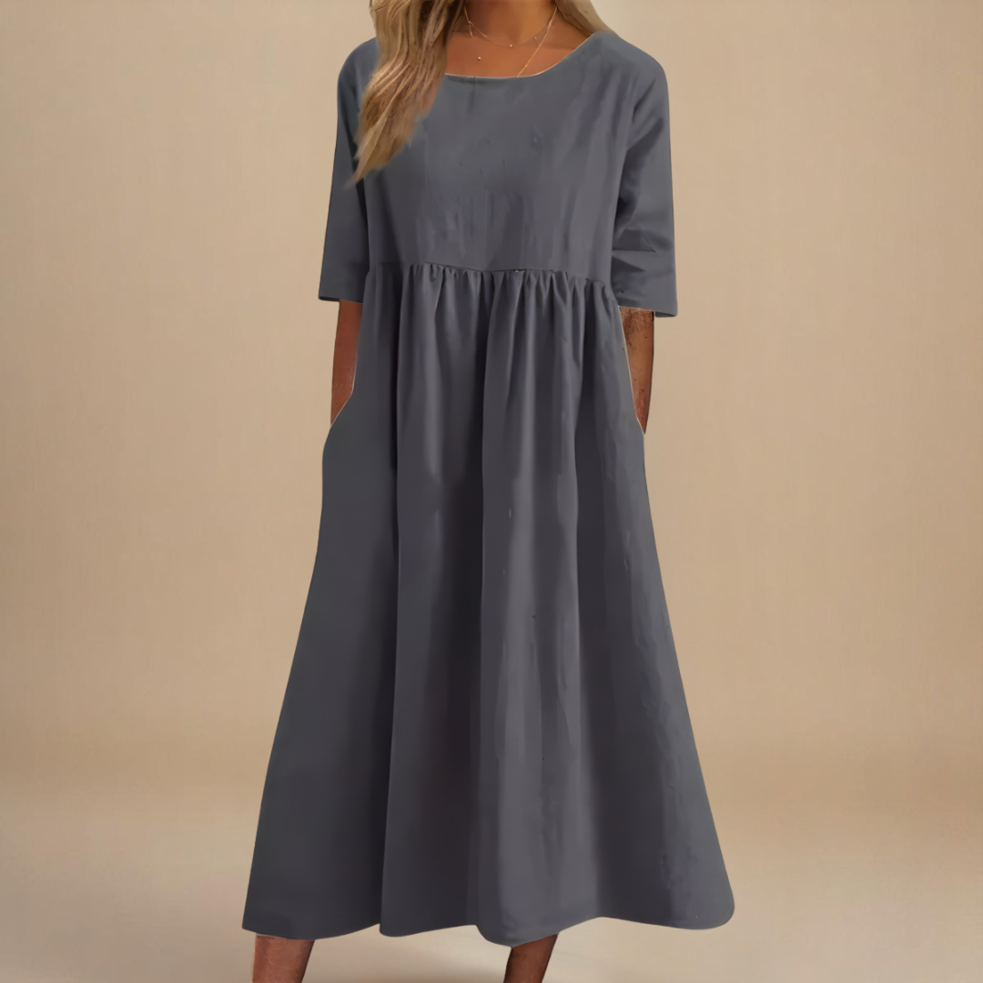 KATY | Elegant Linen Dress with a Defined Waist