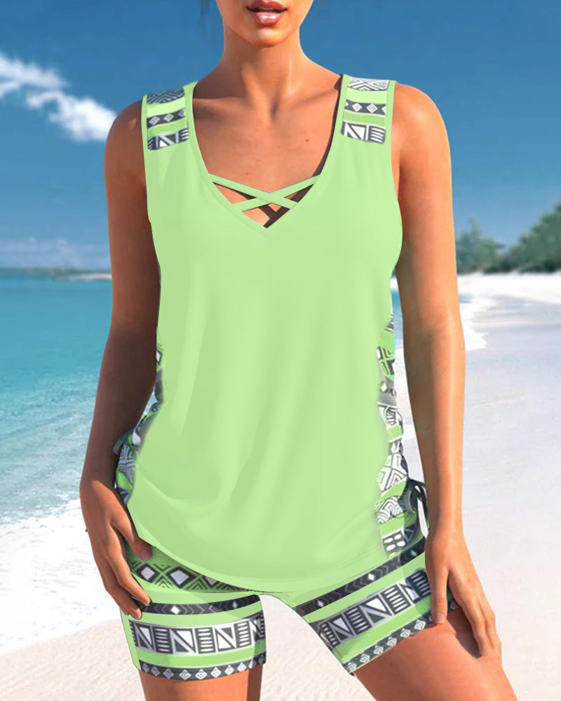 RADO | Tankini with geometric print and V-neck