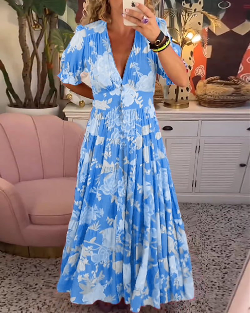 ADELAIDA | Floral Print Dress with V-Neck