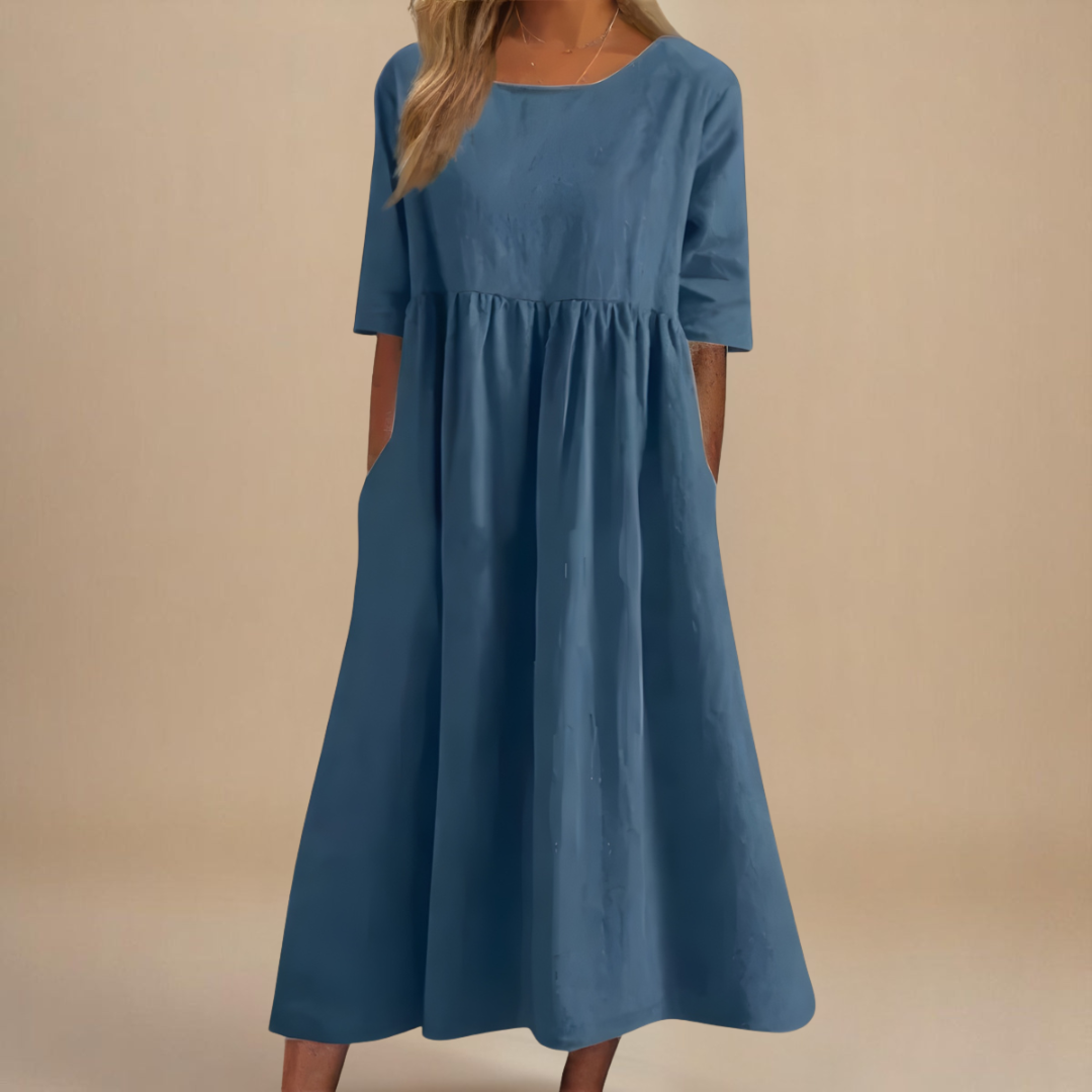 KATY | Elegant Linen Dress with a Defined Waist